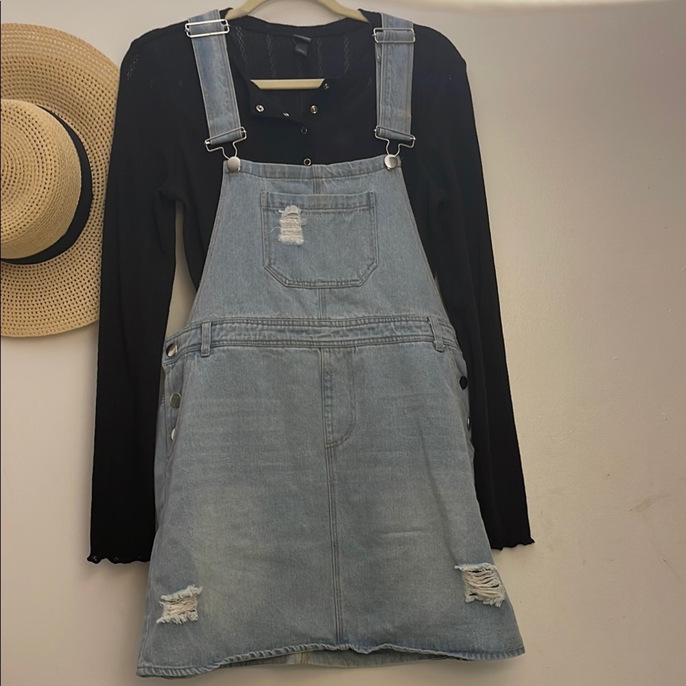 Women's Light Blue Denim Overall Skirt Size 8/10.